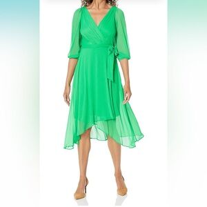 Donna Karan DKNY Green chiffon dress long balloon sleeve size 10